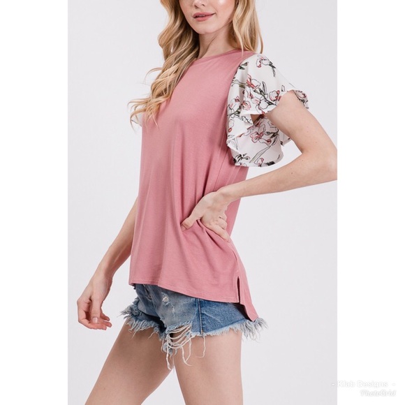 💗LAST! Jersey Knit Top with Floral Ruffle Sleeves - Picture 7 of 8